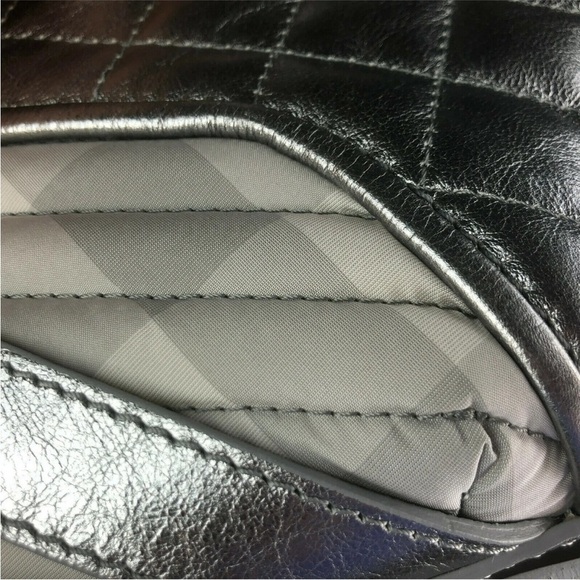 New Burberry Eddie BKB Quilted Checkered Silver Gray Leather Baguette Bag - Picture 6 of 13